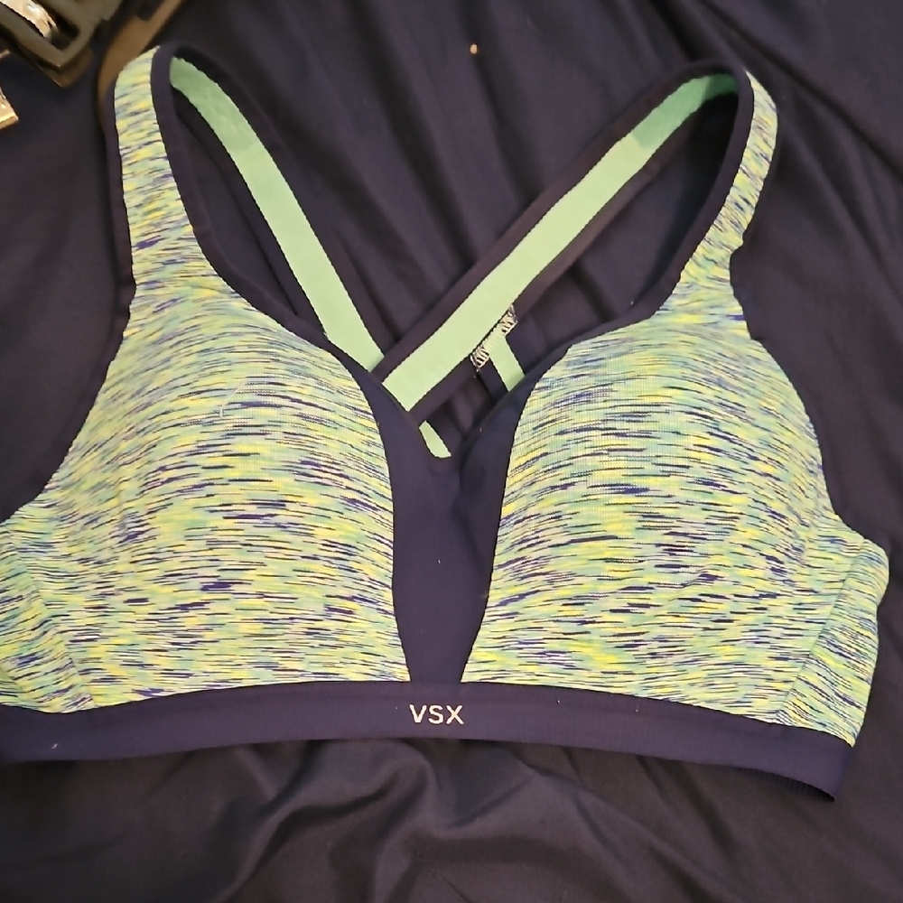 VSX Blue and Green Sports Bra Moisture-Wicking Design